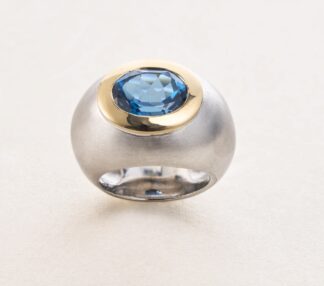 Sterling Silver, 18kt gold, Topaz London Blue ring