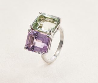 Sterling Silver, Rose de Paris Amethyst, Prasiolite Ring
